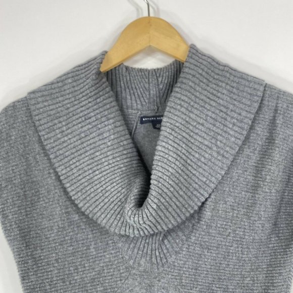 Banana Republic XS Dress Sweater Mini Tunic Cowl Neck Gray Stretch Short Sleeve - Picture 3 of 7